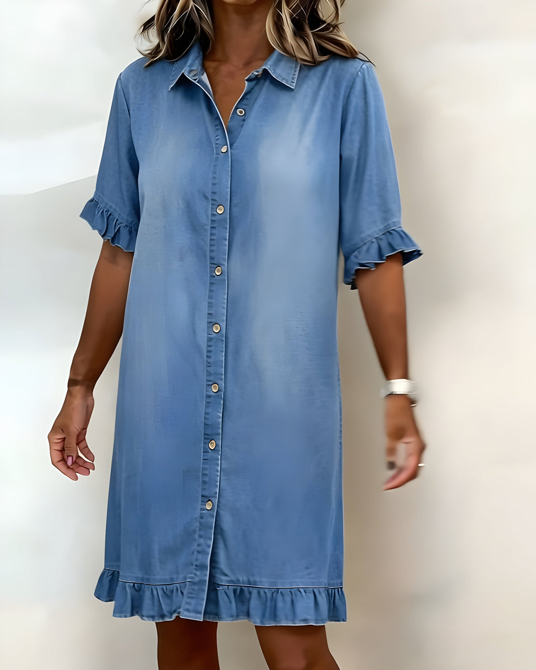 Katie | Effortlessly Flattering Ruched Denim Dress