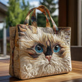 Handcrafted Tote Bag - White Cat with Blue Eyes