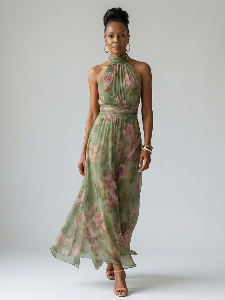 Relle | Gathered Halter Midi Dress