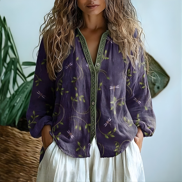 Toinette™ - Vintage Blouse With Leaf Print