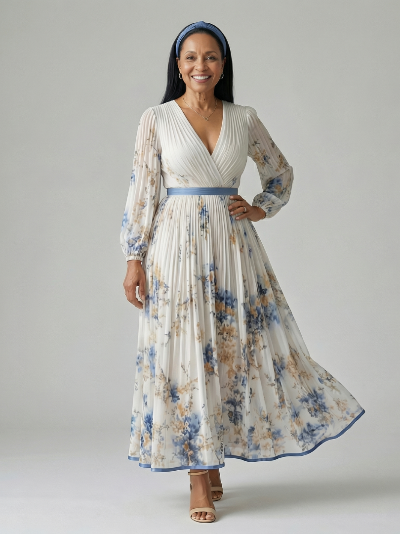 Beatrice | Pleated Wrap Midi Dress