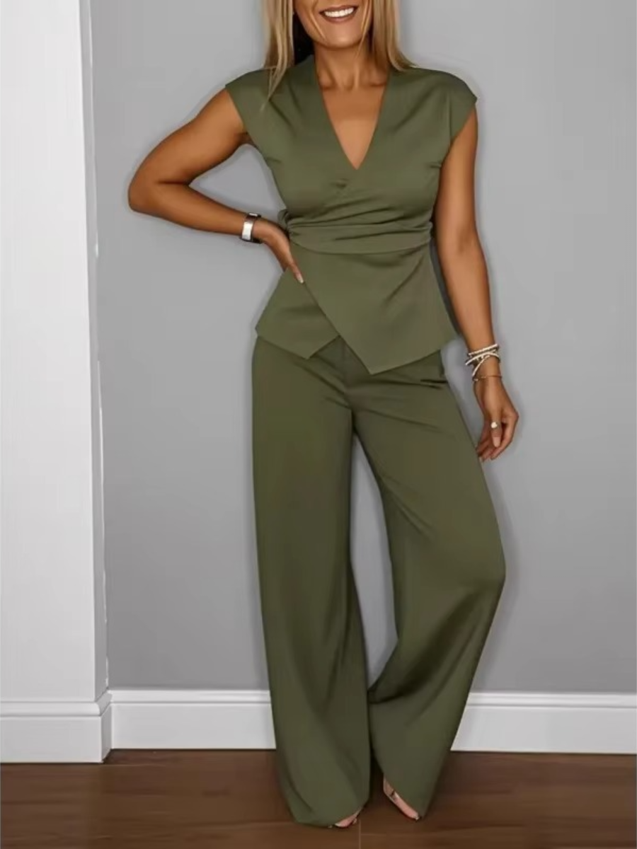 Natalie™ Elegant V-Neck Top &amp; Trousers Set