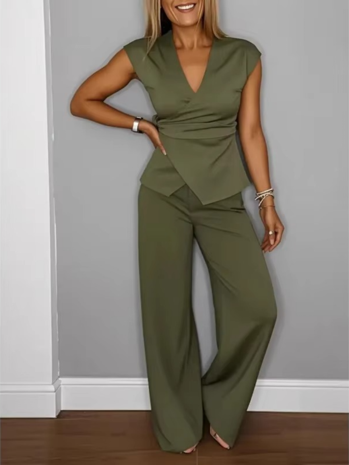 Natalie™ Elegant V-Neck Top &amp; Trousers Set