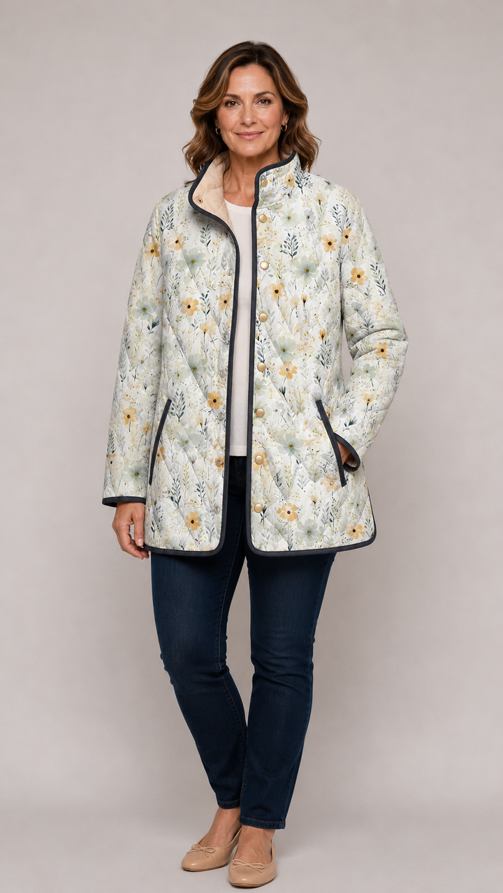 HATTIE™ | Enchanting Floral Print Quilted Jacket