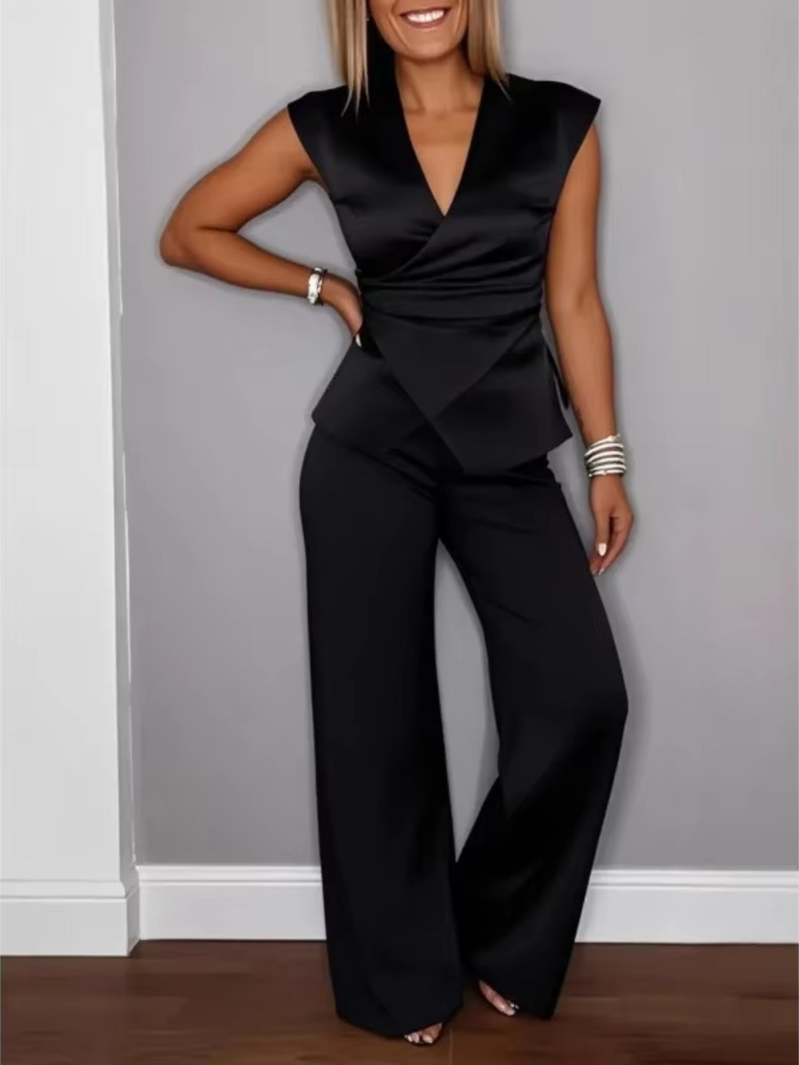 Natalie™ Elegant V-Neck Top &amp; Trousers Set