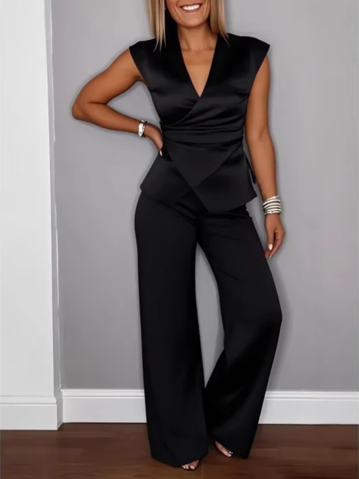 Natalie™ Elegant V-Neck Top &amp; Trousers Set