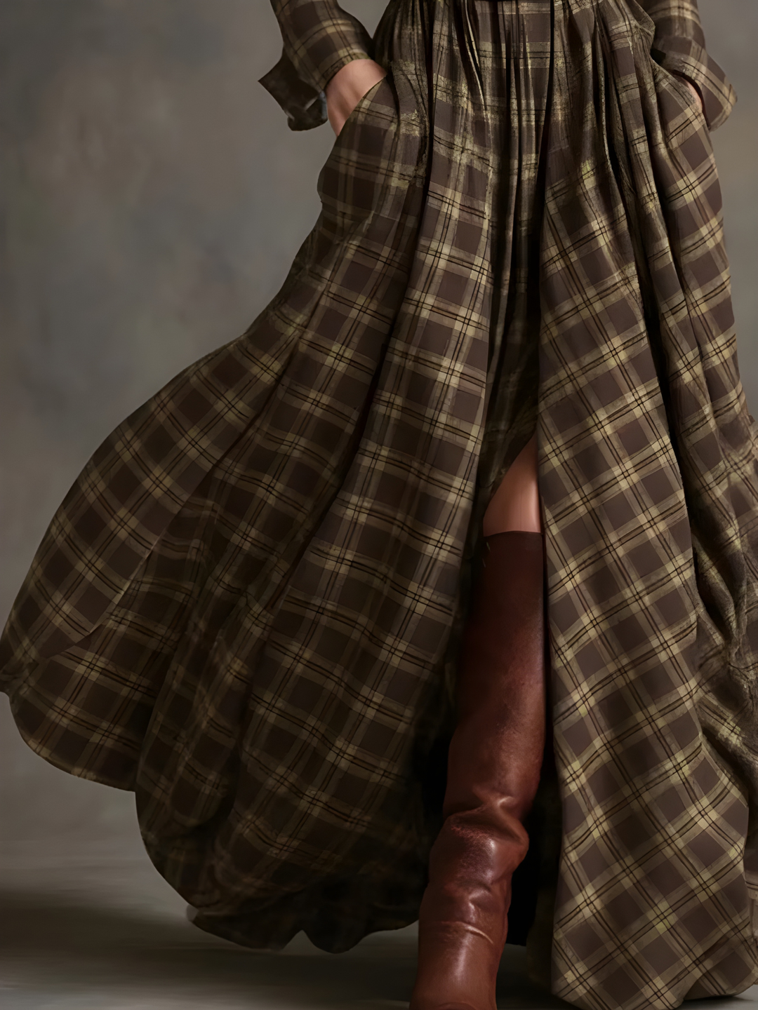 Elara™ Plaid Button-Front Maxi Dress
