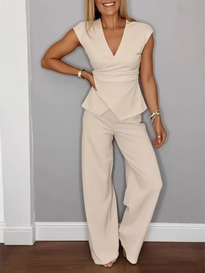Natalie™ Elegant V-Neck Top &amp; Trousers Set