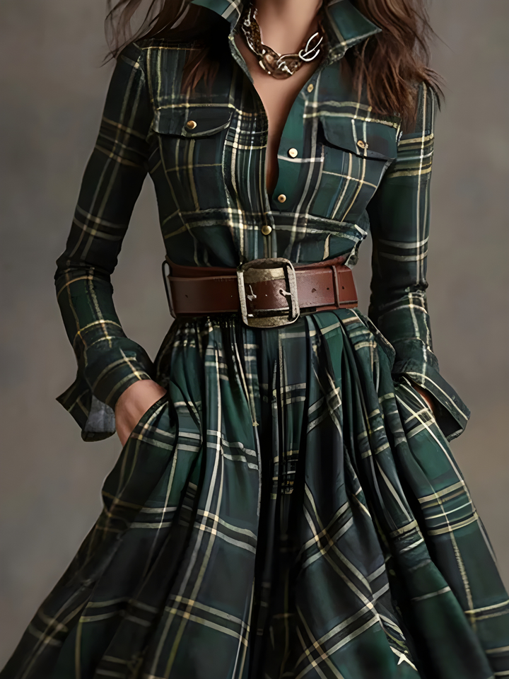 Elara™ Plaid Button-Front Maxi Dress