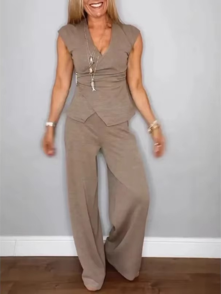 Natalie™ Elegant V-Neck Top &amp; Trousers Set