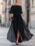 Victoria | Off-Shoulder Pleated Chiffon Maxi Dress