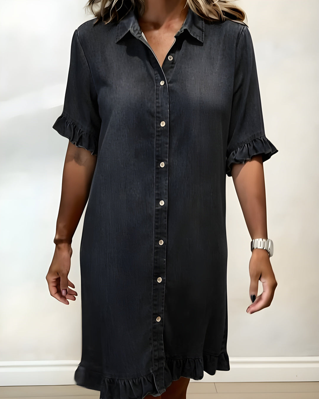 Katie | Effortlessly Flattering Ruched Denim Dress