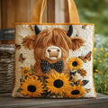Quilted Tote Bag - Highland Cow and Sunflowers