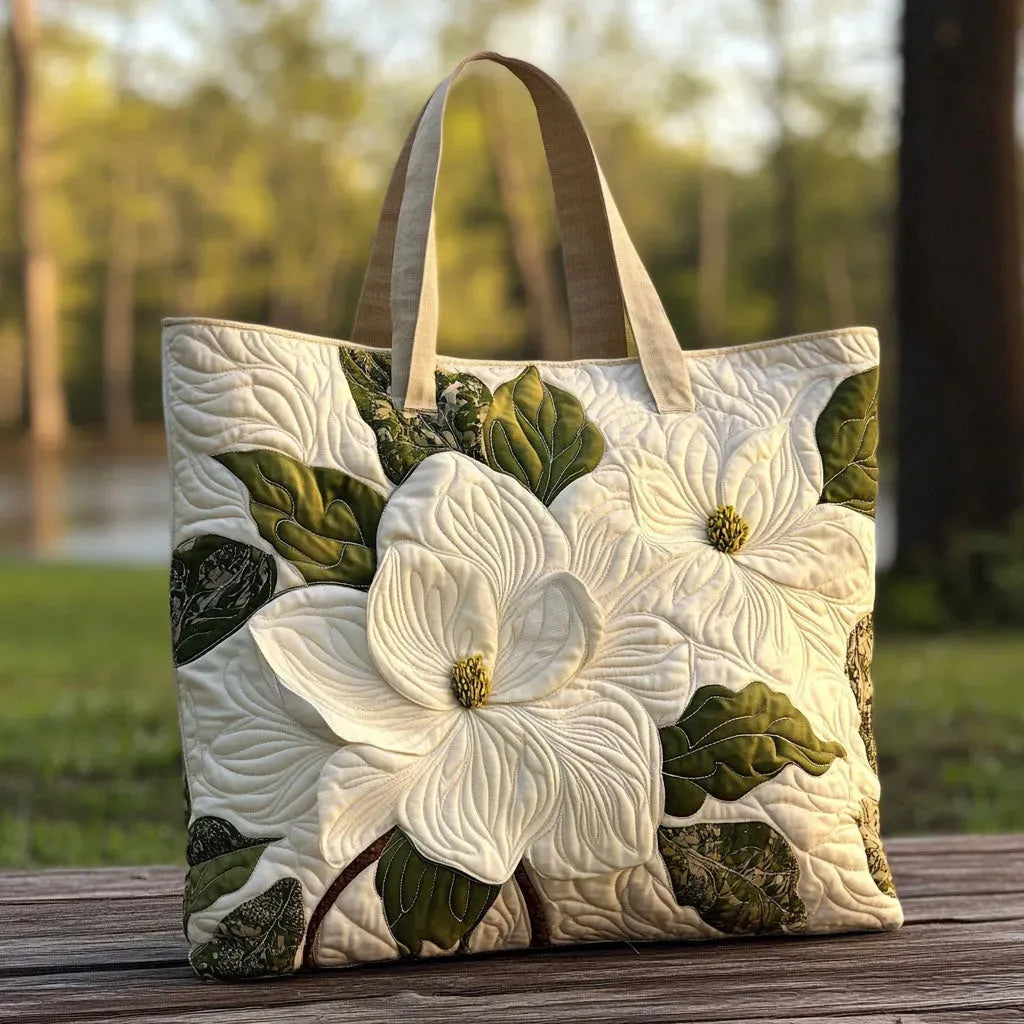 Quilted Artisan Bag - Elegant White Lilies
