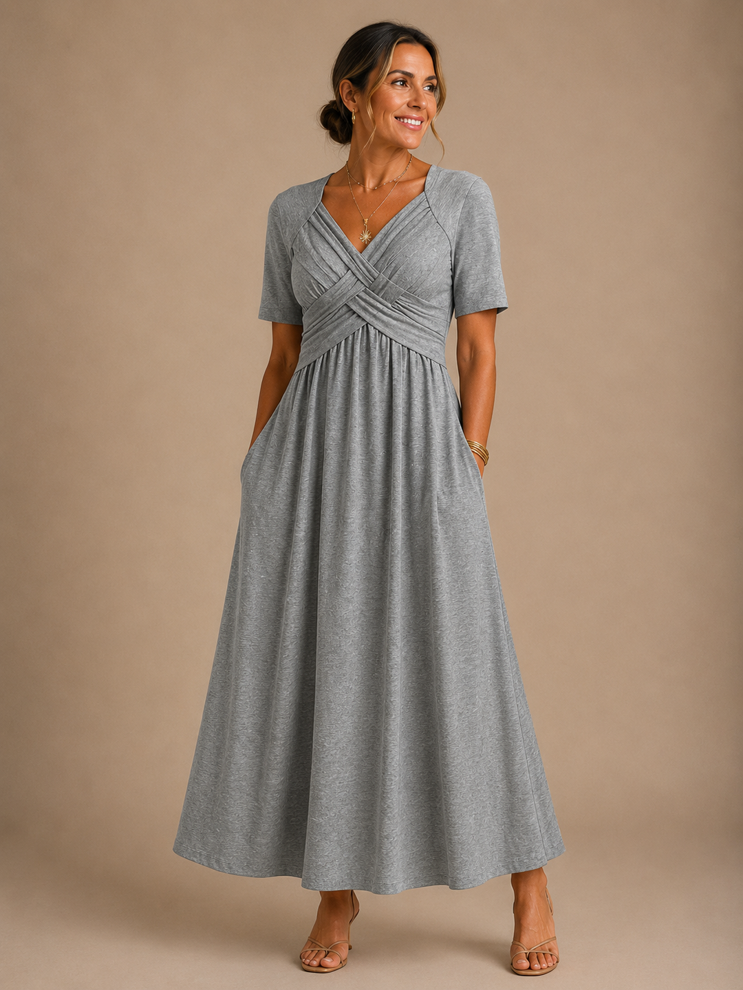 Analeia | Elegant V-Neck Midi Dress