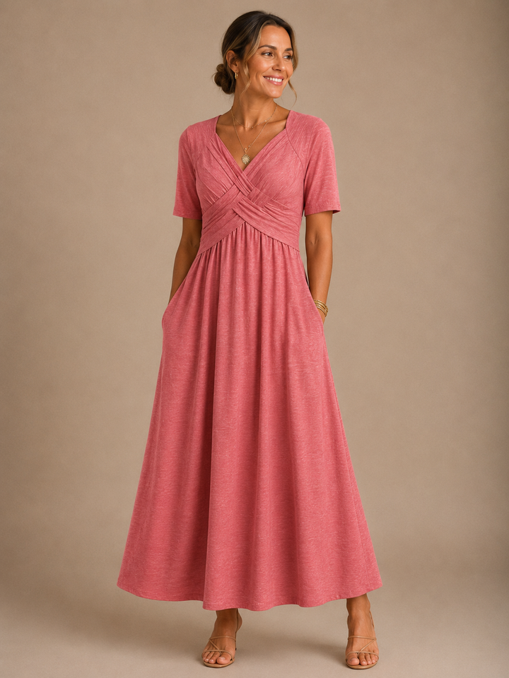 Analeia | Elegant V-Neck Midi Dress
