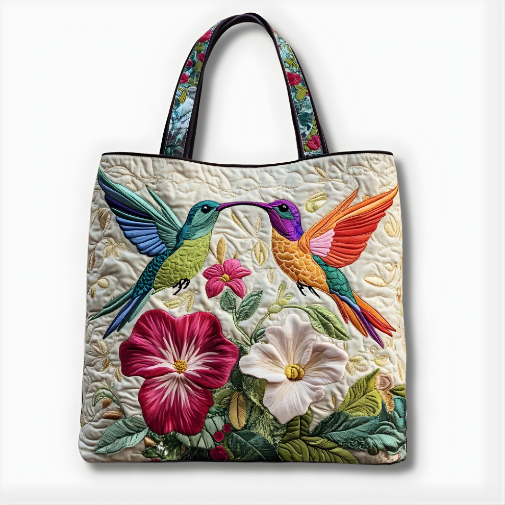 Colorful Hummingbird Garden Bliss | Handmade Quilted Tote
