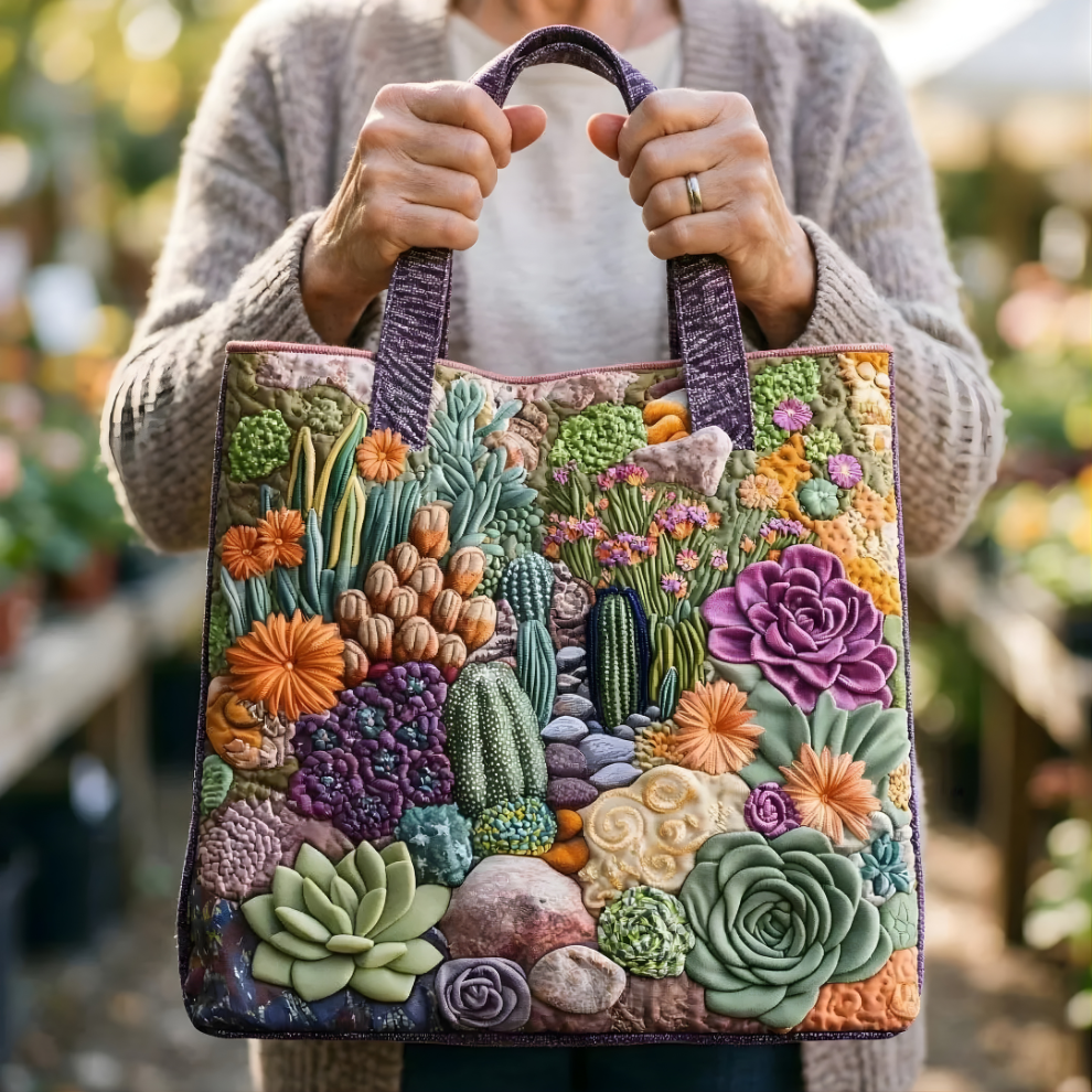 Colorful Succulent Garden | Handmade Quilted Tote