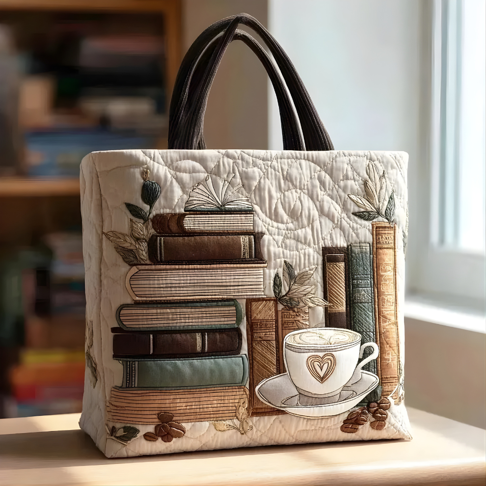 Cozy Book Café Moments | Handmade Quilted Tote