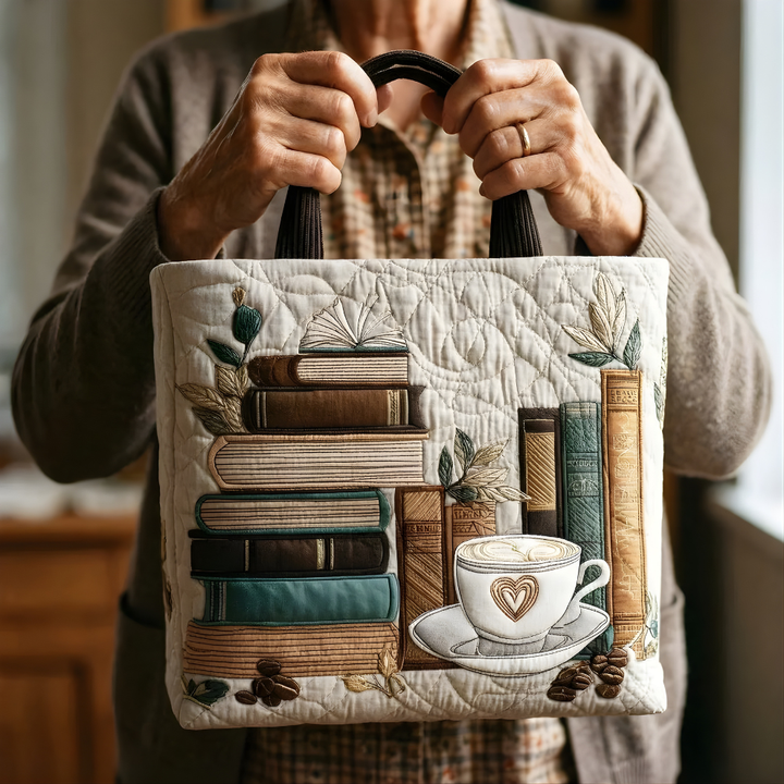 Cozy Book Café Moments | Handmade Quilted Tote