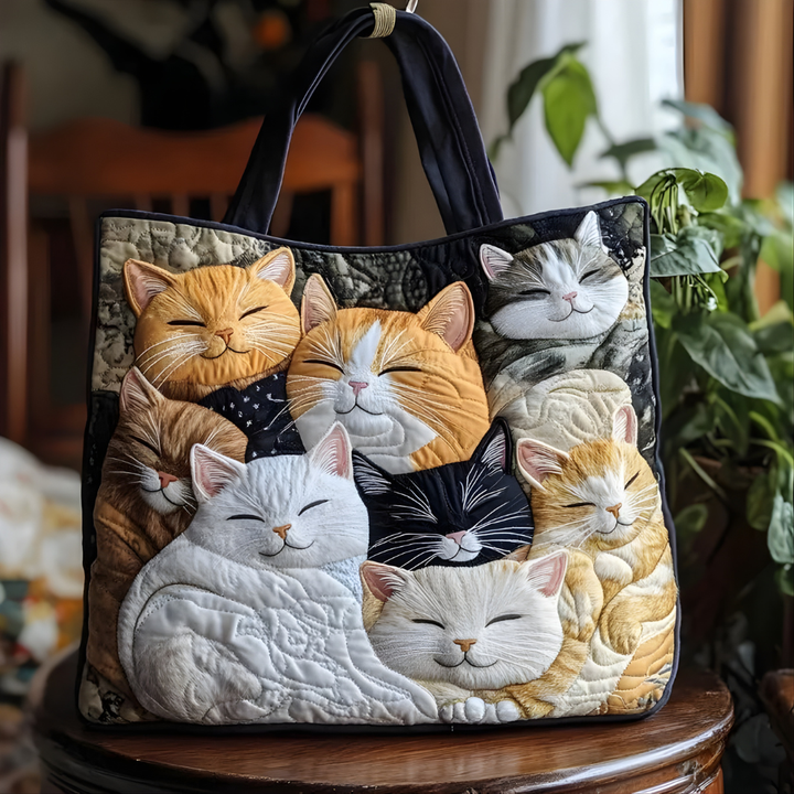 Cozy Sleeping Cats Patchwork | Handmade Quilted Tote