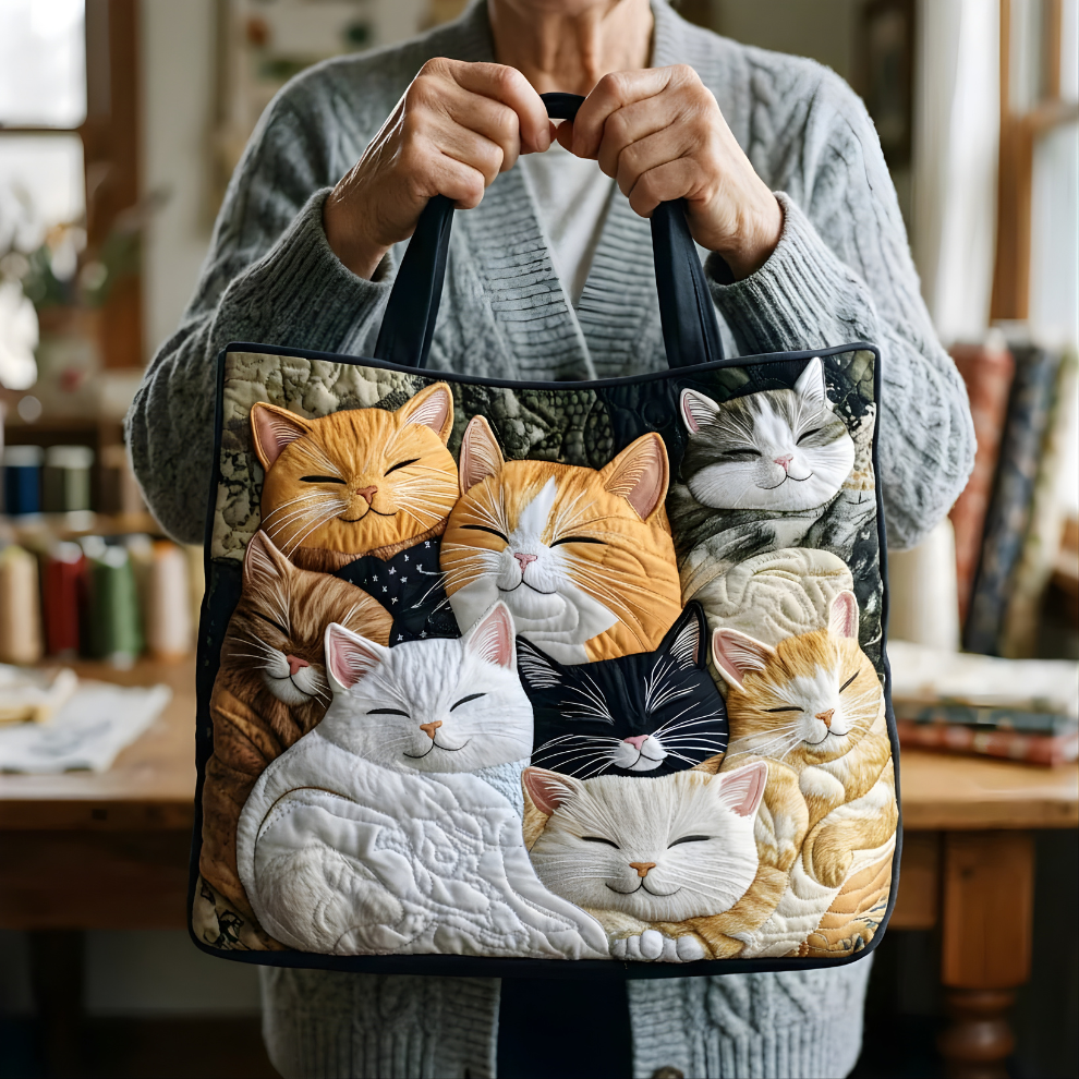 Cozy Sleeping Cats Patchwork | Handmade Quilted Tote