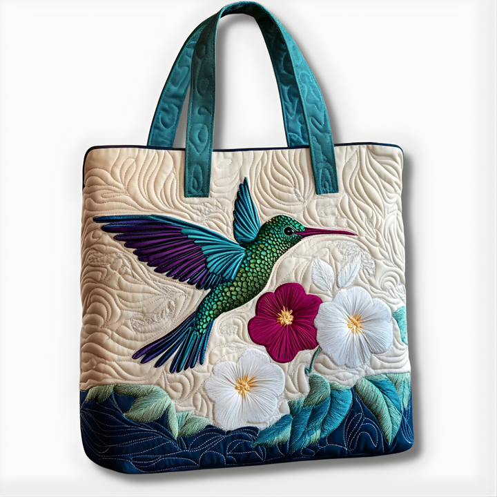 Emerald Hummingbird Bloom | Handmade Quilted Tote