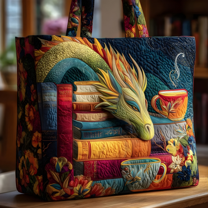Fantasy Dragon &amp; Books | Handmade Quilted Tote