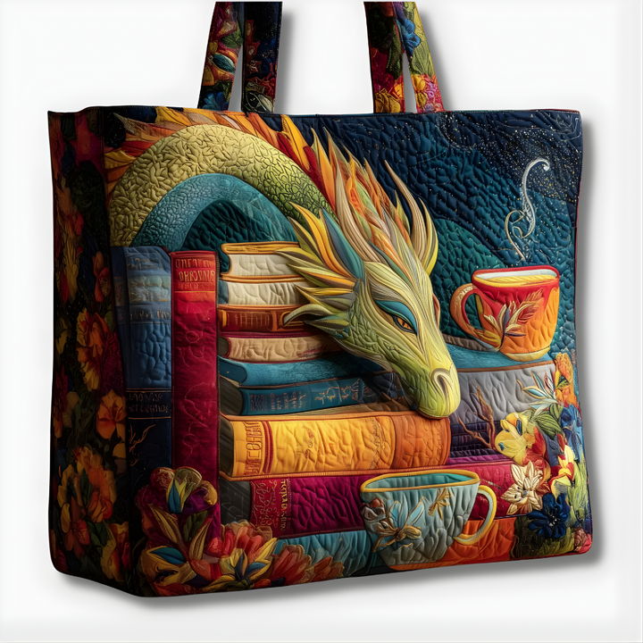 Fantasy Dragon &amp; Books | Handmade Quilted Tote