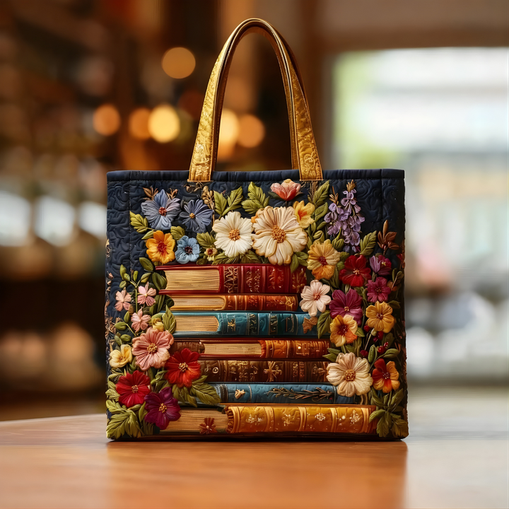 Golden Bloom Library | Handmade Quilted Tote