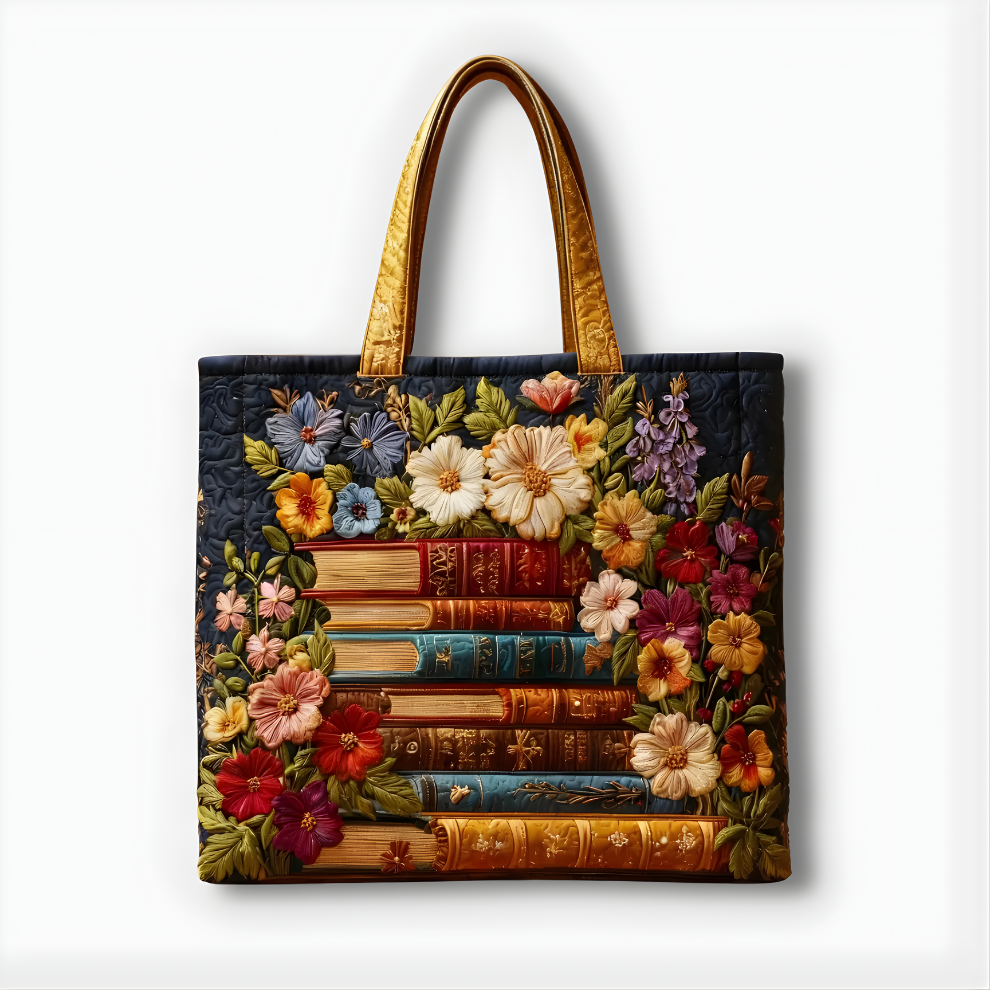 Golden Bloom Library | Handmade Quilted Tote