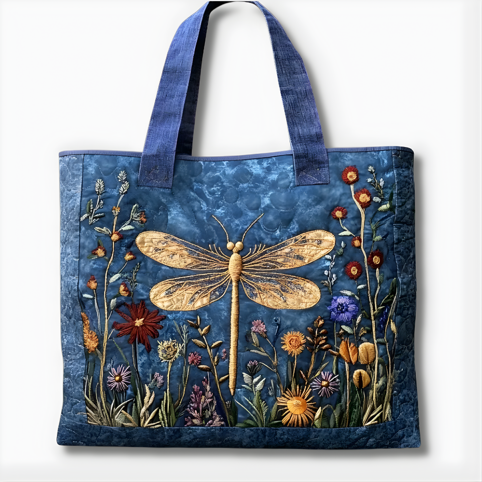 Golden Dragonfly Wildflower Garden | Handmade Quilted Tote