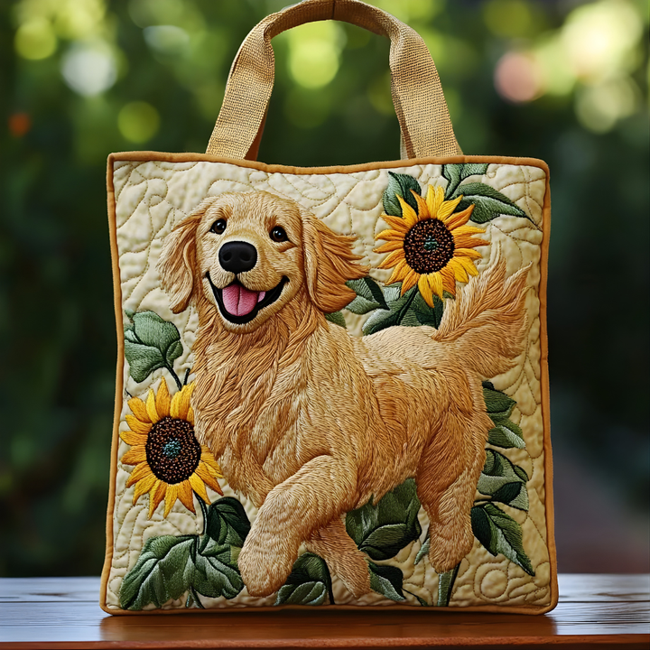 Golden Retriever Sunflower Joy | Handmade Quilted Tote