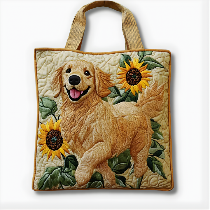 Golden Retriever Sunflower Joy | Handmade Quilted Tote