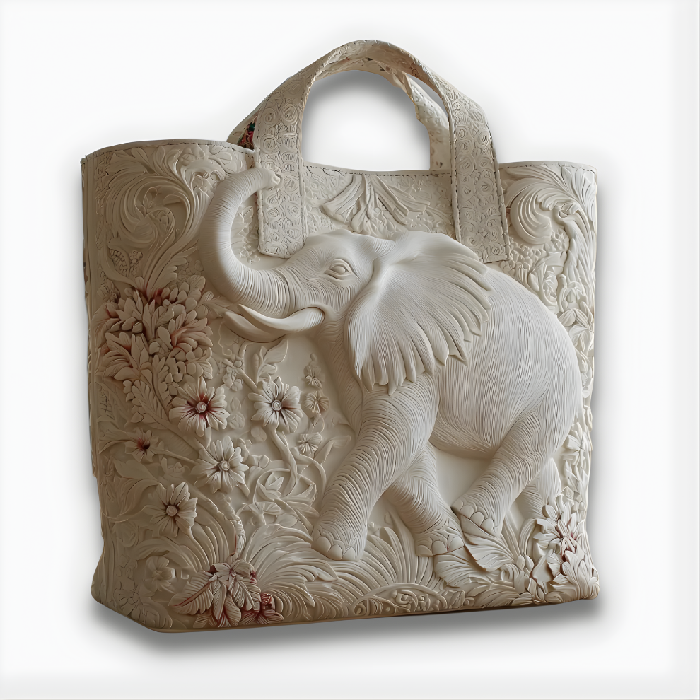 Ivory Elephant Elegance | Handmade Quilted Tote