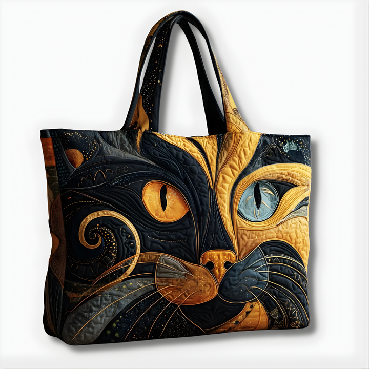 Mystic Dual-Eyed Cat | Handmade Quilted Tote