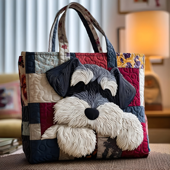 Patchwork Schnauzer Charm | Handmade Quilted Tote