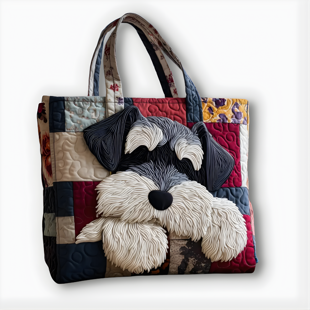 Patchwork Schnauzer Charm | Handmade Quilted Tote