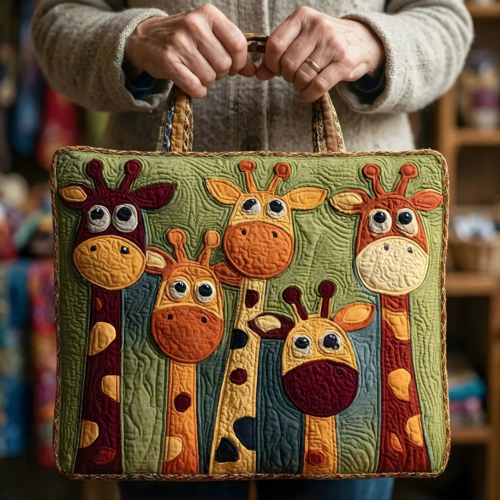 Playful Giraffe Parade | Handmade Quilted Tote