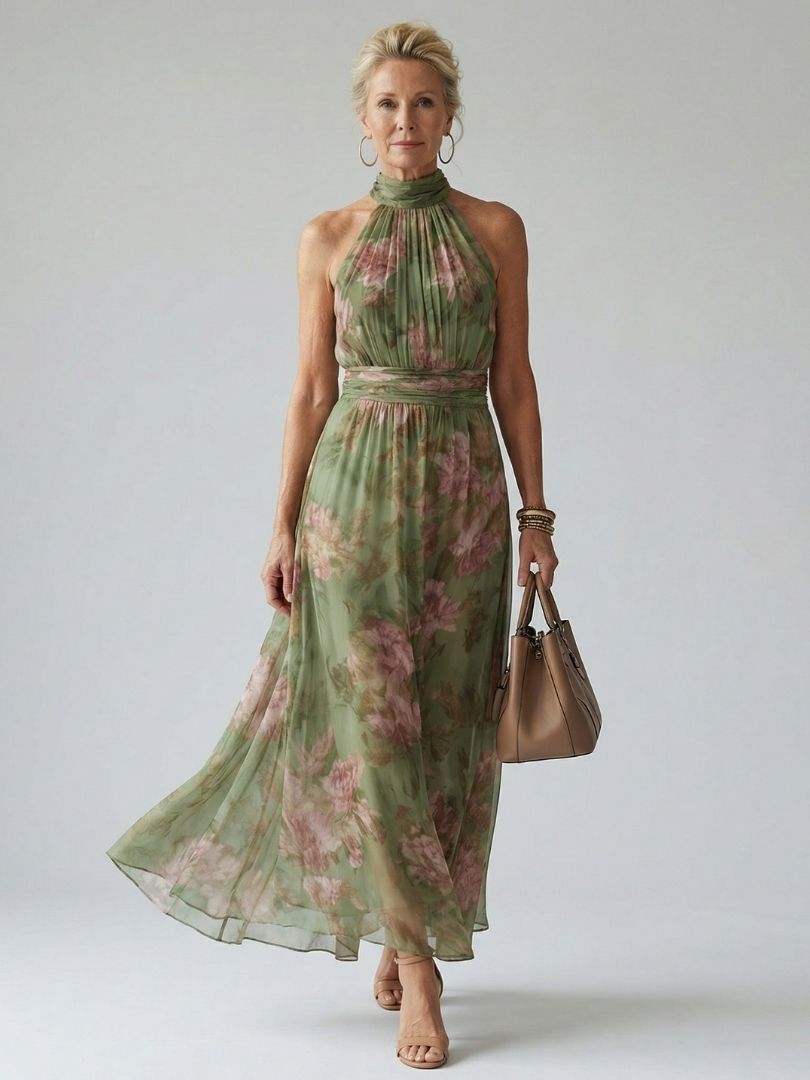 Relle | Gathered Halter Midi Dress
