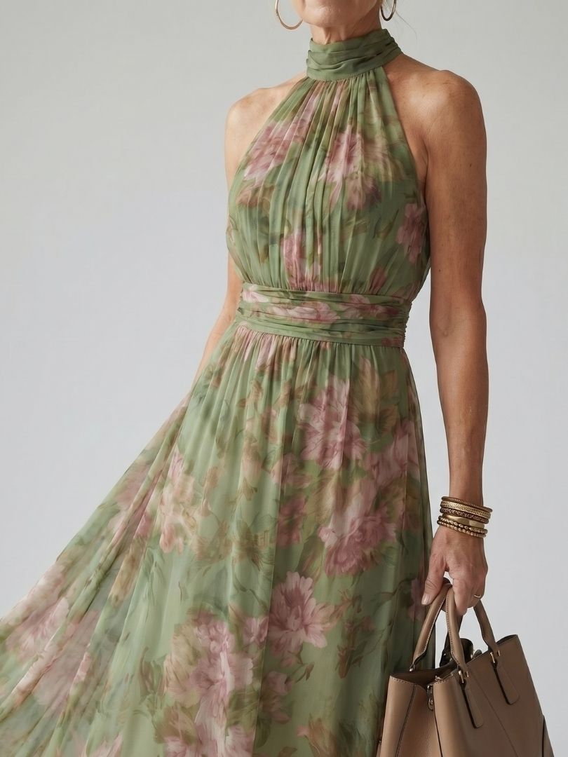 Relle | Gathered Halter Midi Dress