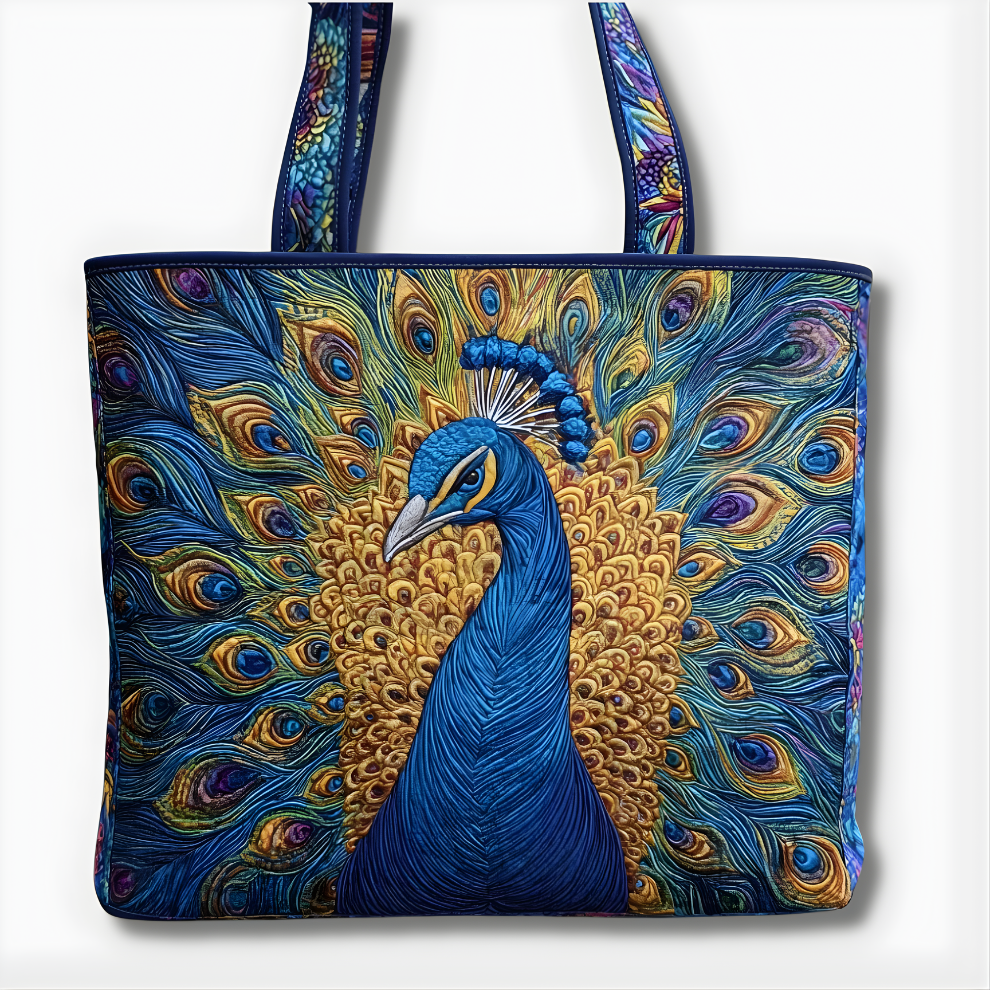 Royal Peacock Elegance | Handmade Quilted Tote