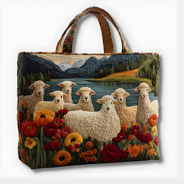 Rustic Lakeside Sheep Meadow | Handmade Quilted Tote