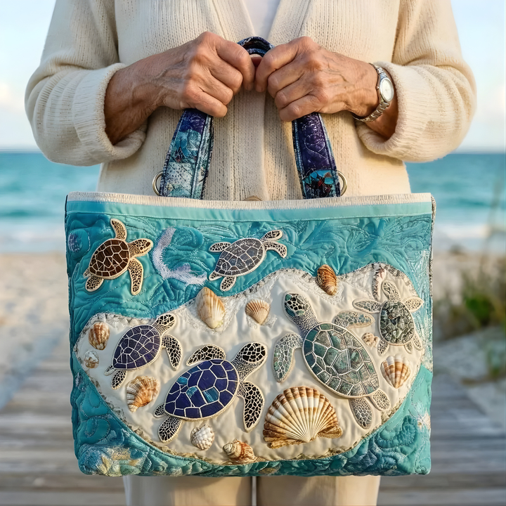 Sea Turtle Beach Scene | Handmade Quilted Tote