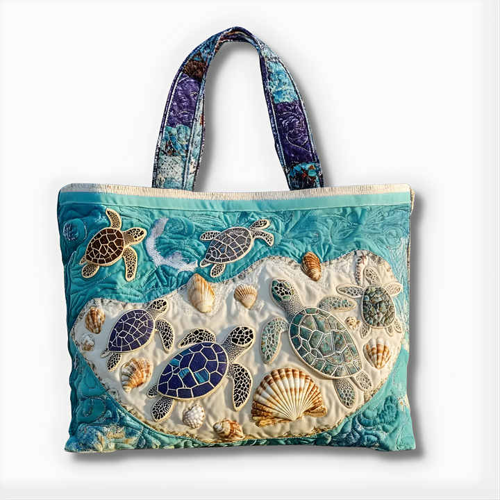 Sea Turtle Beach Scene | Handmade Quilted Tote