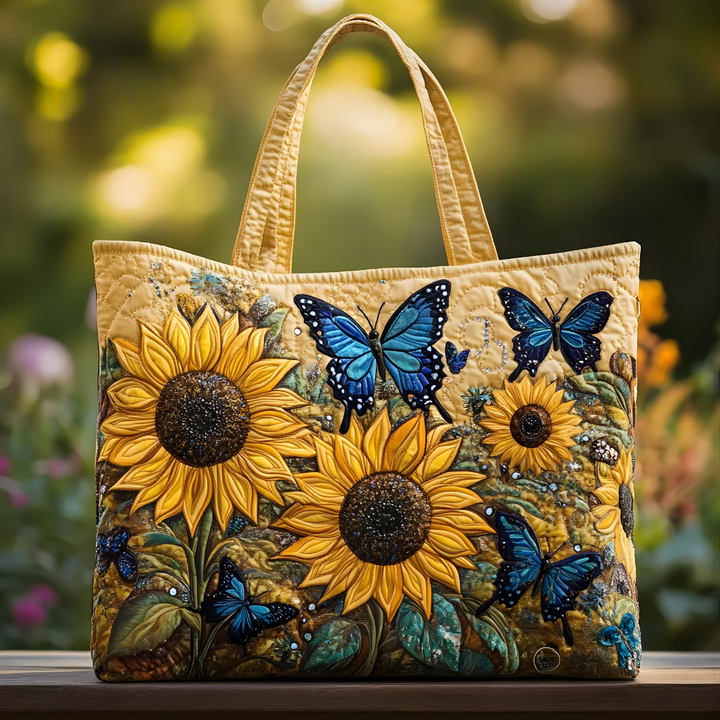 Sunflower &amp; Blue Butterfly Garden | Handmade Quilted Tote