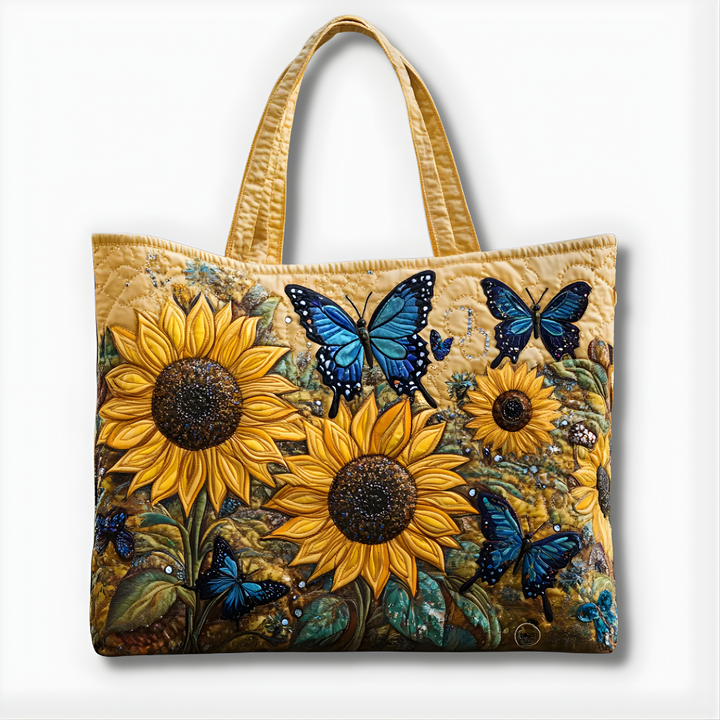 Sunflower &amp; Blue Butterfly Garden | Handmade Quilted Tote