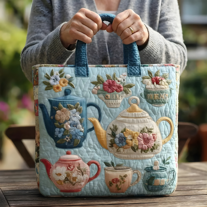 Vintage Floral Teapot Collection | Handmade Quilted Tote