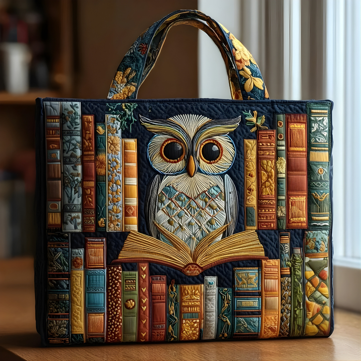 Wise Owl Library Charm | Handmade Quilted Tote