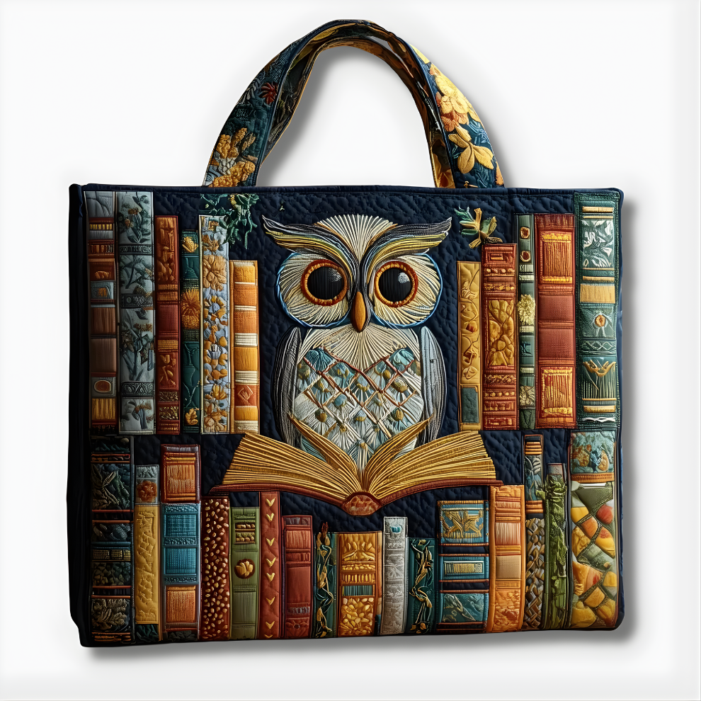 Wise Owl Library Charm | Handmade Quilted Tote